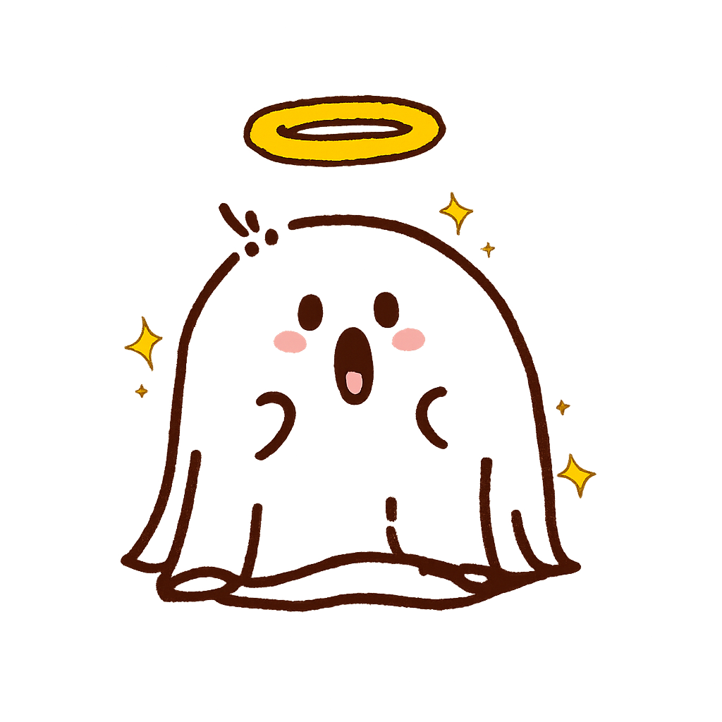 Floating ghost illustration with halo and stars